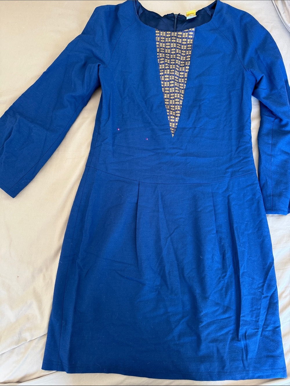 Herion Royal Blue Long Sleeve Dress with Embellished V-Plunge